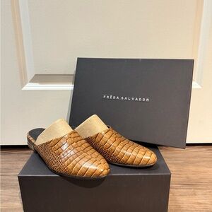 Freda Salvador Tan Crocodile-Patterned Slip-Ons